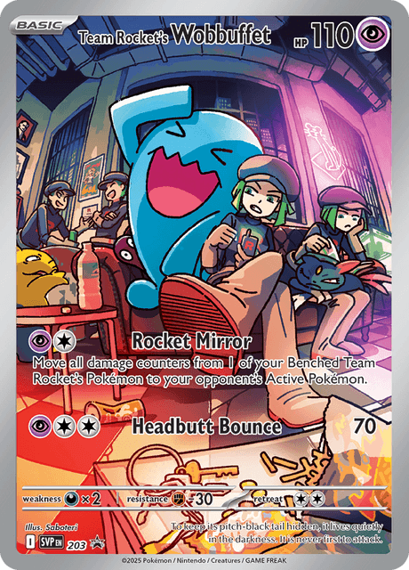 Pokémon · SV Black Star Promo Team Rocket’s Wobbuffet #203 — Carta graduada · Inglês
